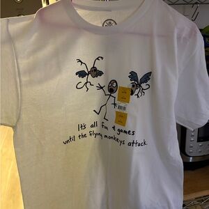 Kids White Graphic T-Shirt with Flying Monkeys